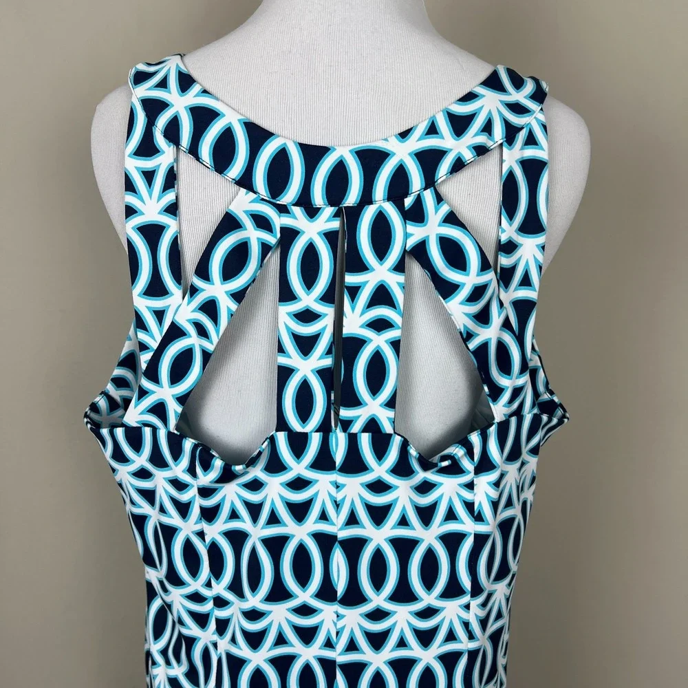 LULU B Dress‎ Womens XL Blue Geometric Sleeveless UPF 50 Strappy Travel Resort